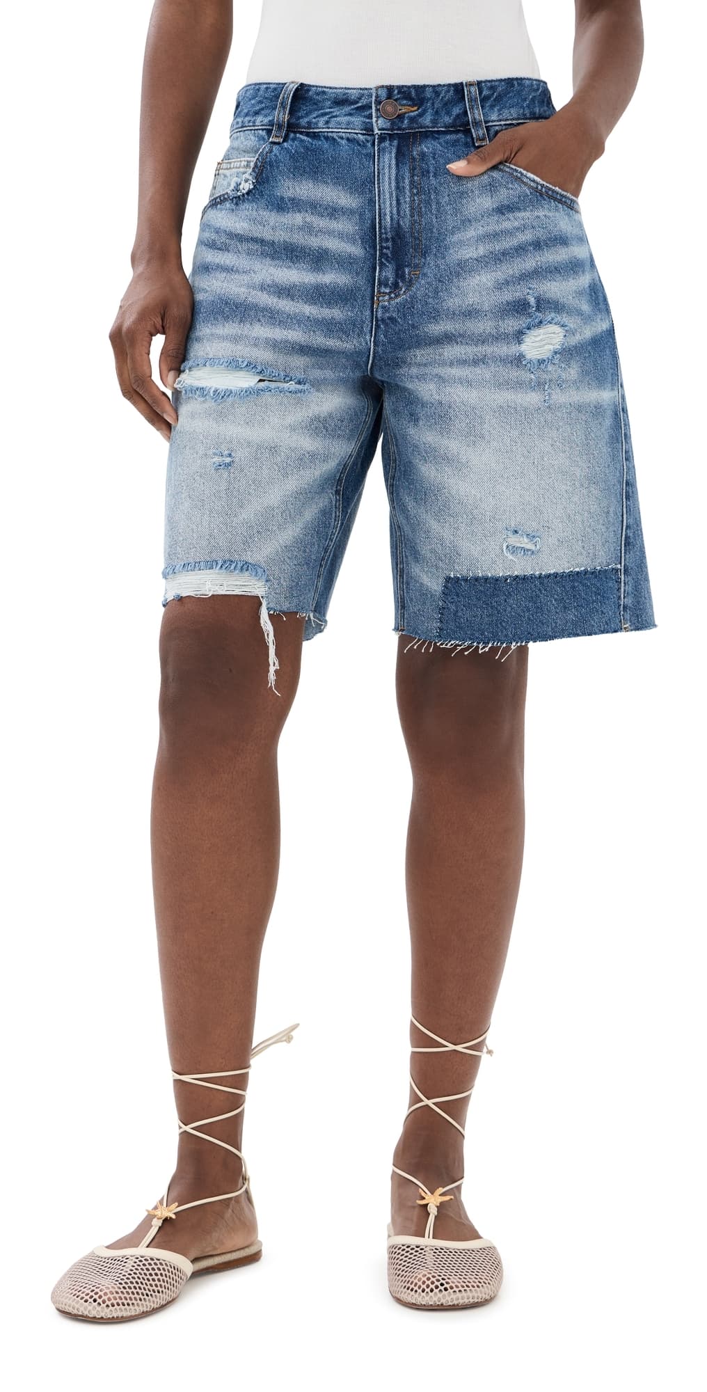 Sea Milene Denim Knee Shorts Blue