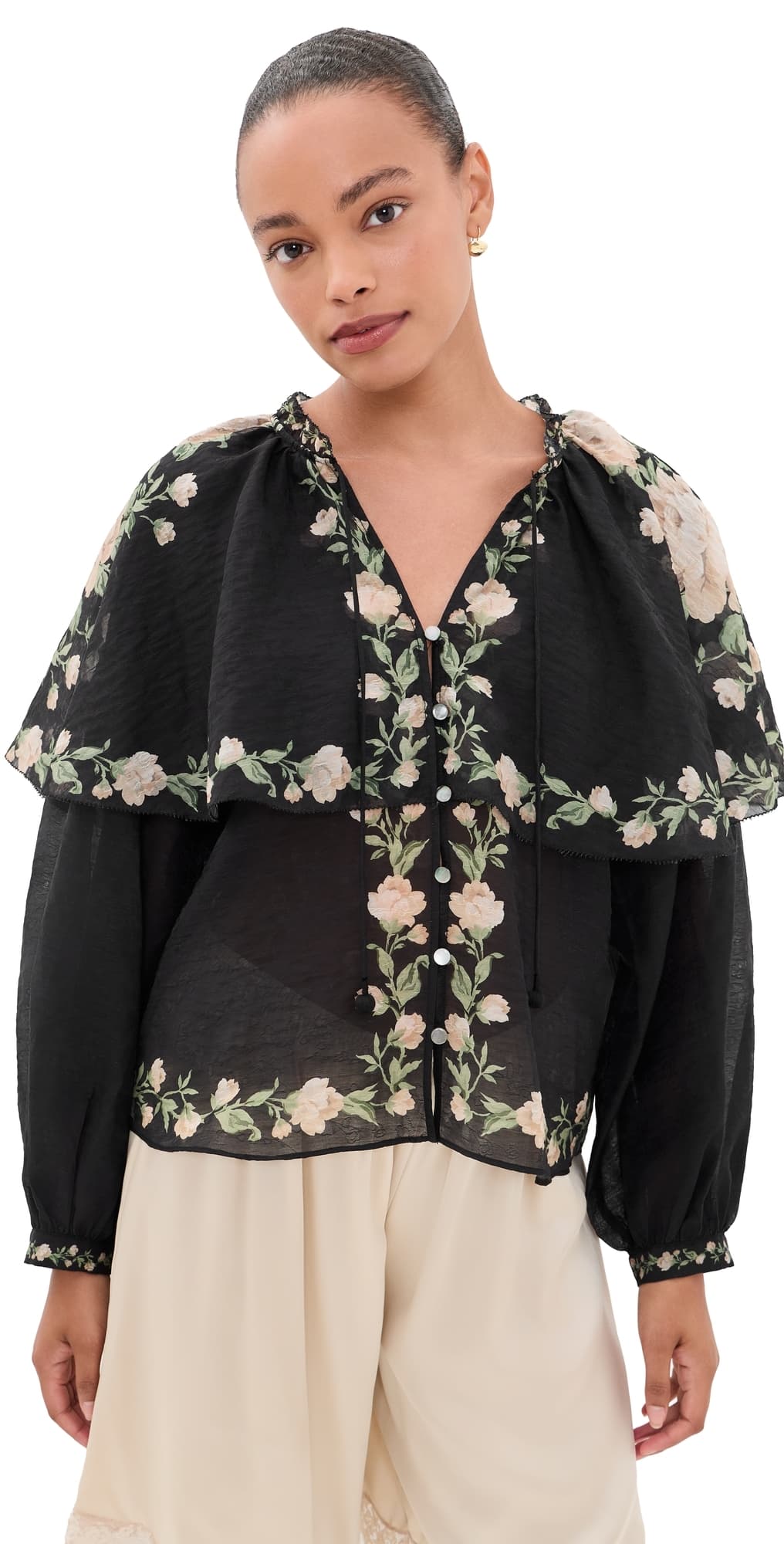 Sea Christina Print Cape Blouse Black