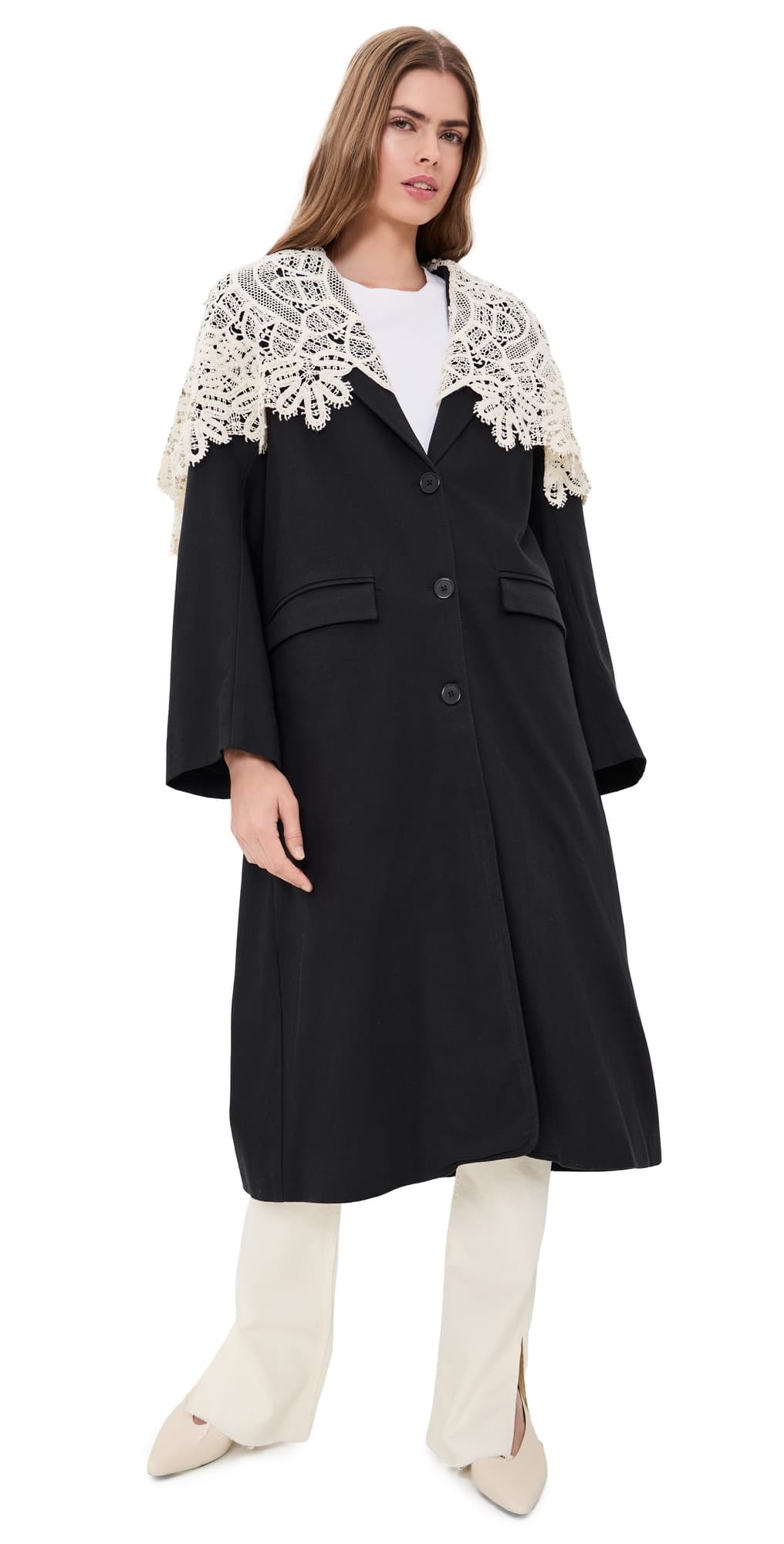 Sea Alina Lace Oversized Long Coat Black