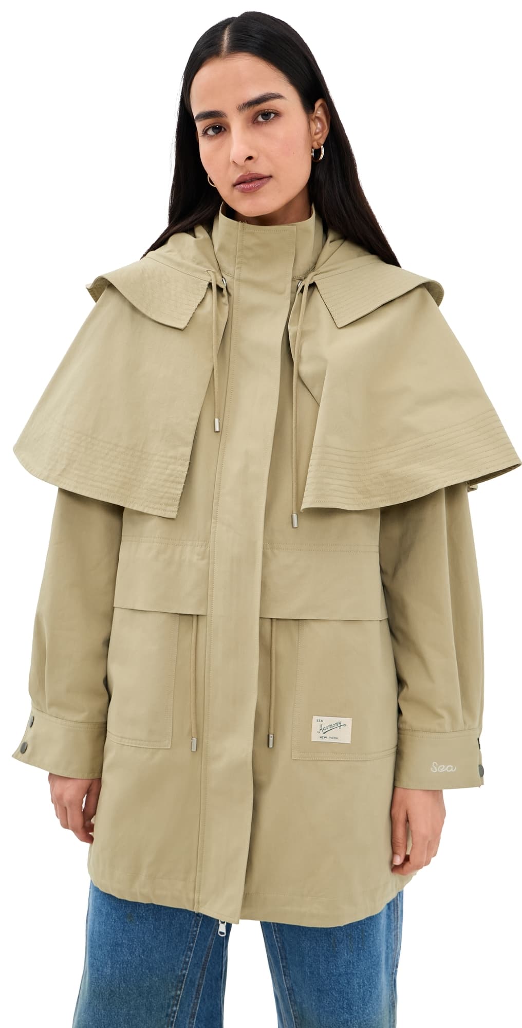 Sea Odessa Workwear Mid-Length Cape Coat Taupe