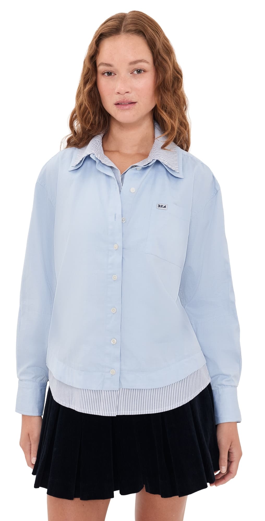Sea Zayna Double Layered Button Down Blue