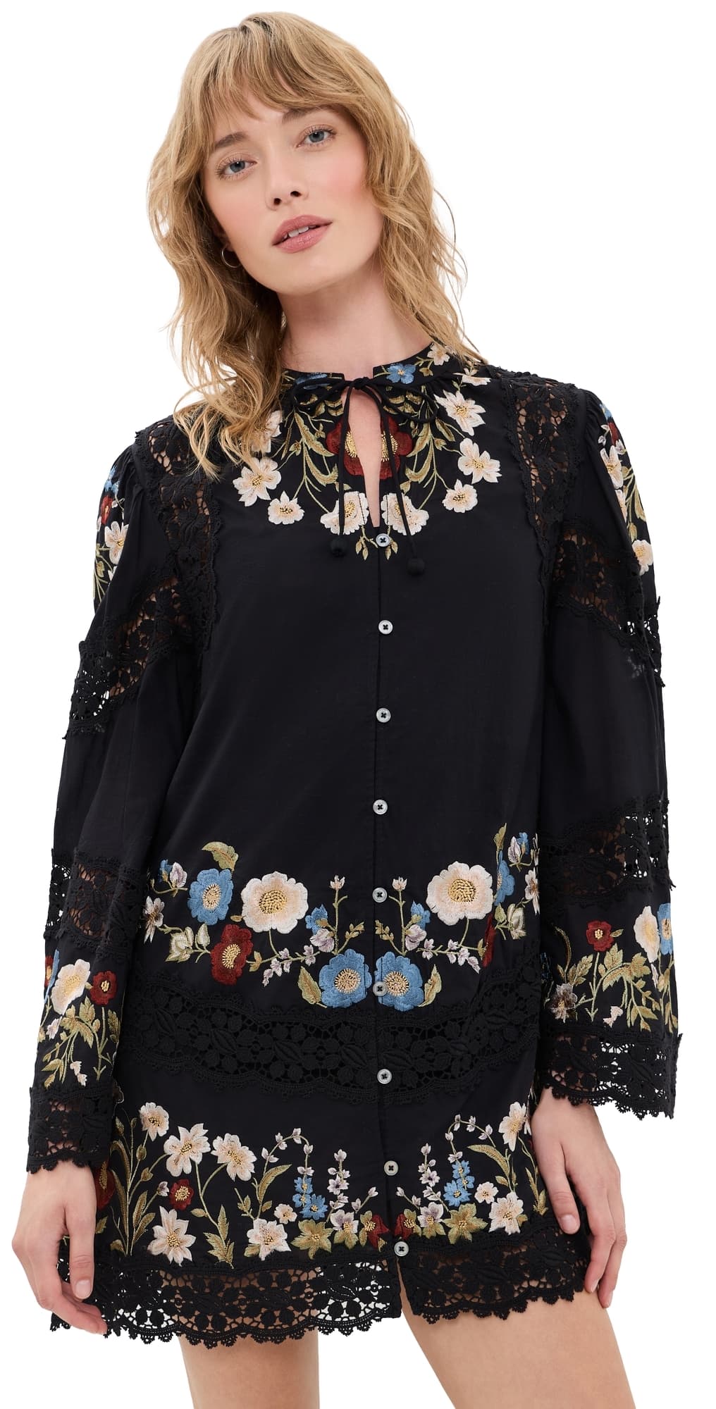 Sea Ruwa Embroidered Flare Mini Dress Black
