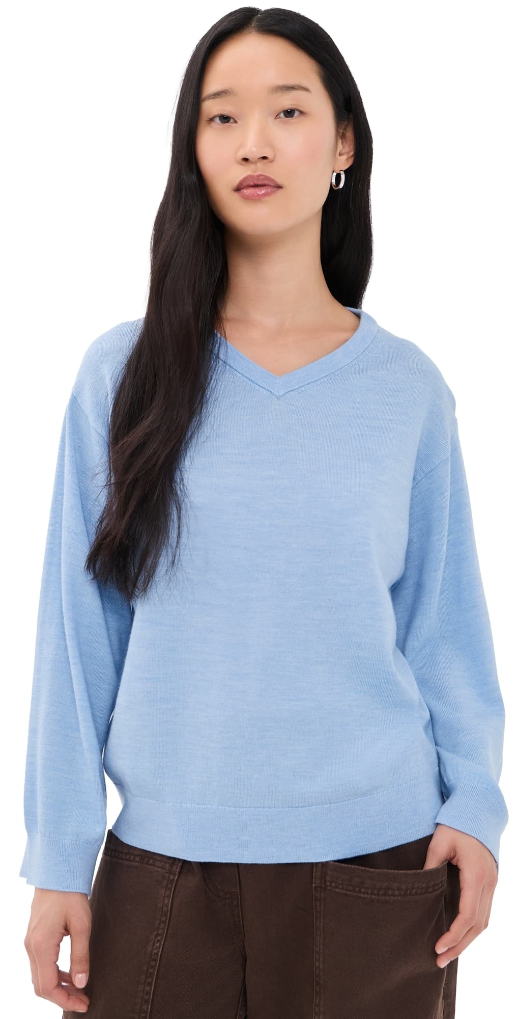 Secular V Neck Long Sleeve Sweater Blue
