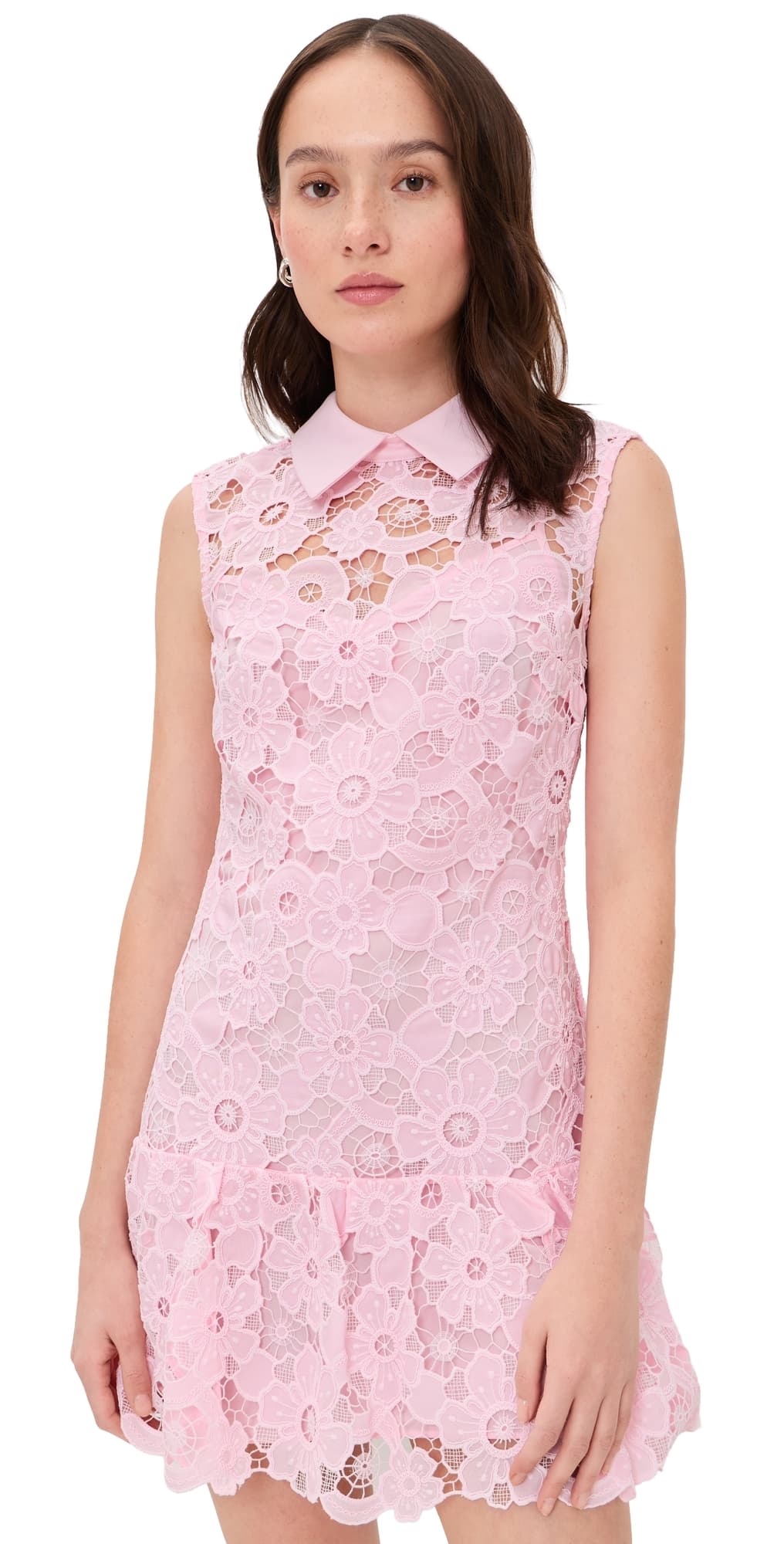 Self Portrait Lace Collared Mini Dress Pink