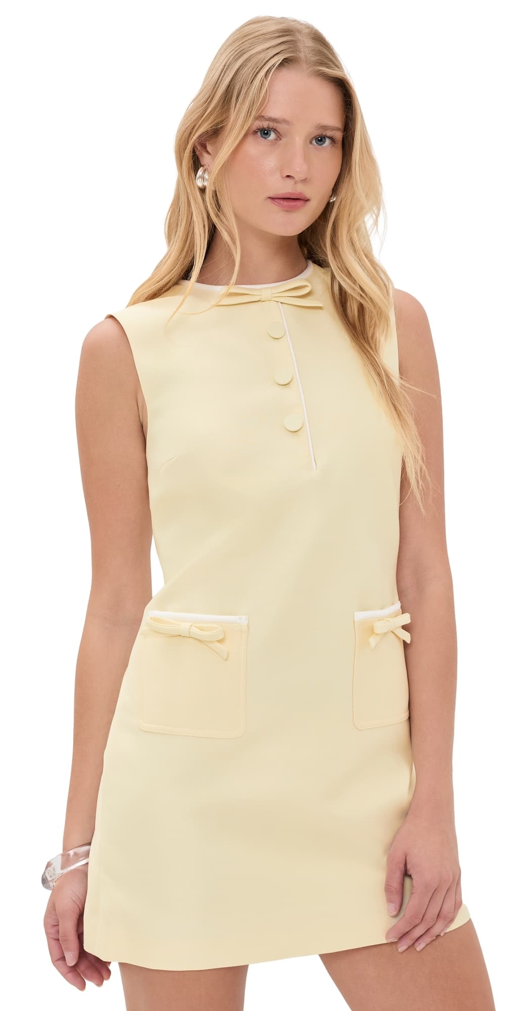 Self Portrait Yellow Taffeta Bow Mini Dress Yellow