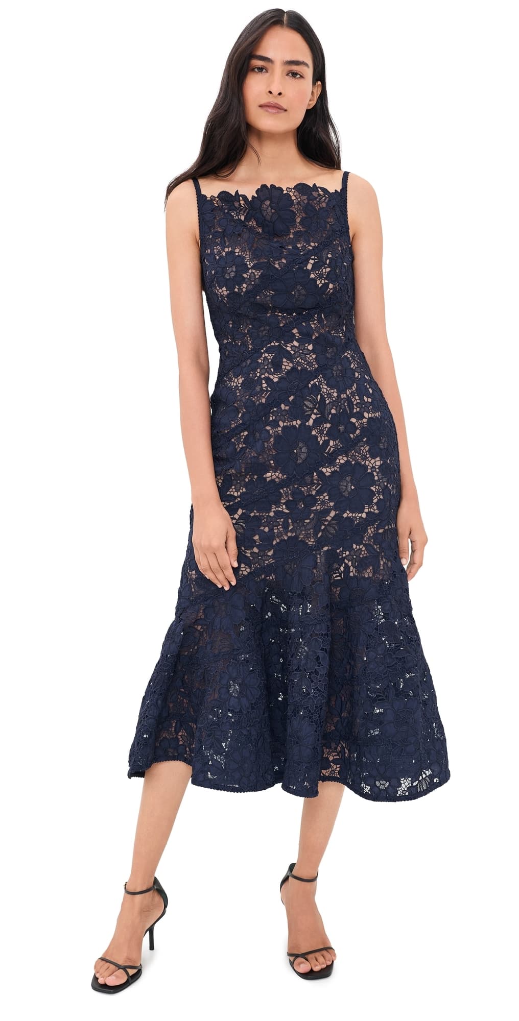 Self Portrait Spiral Lace Midi Dress Navy