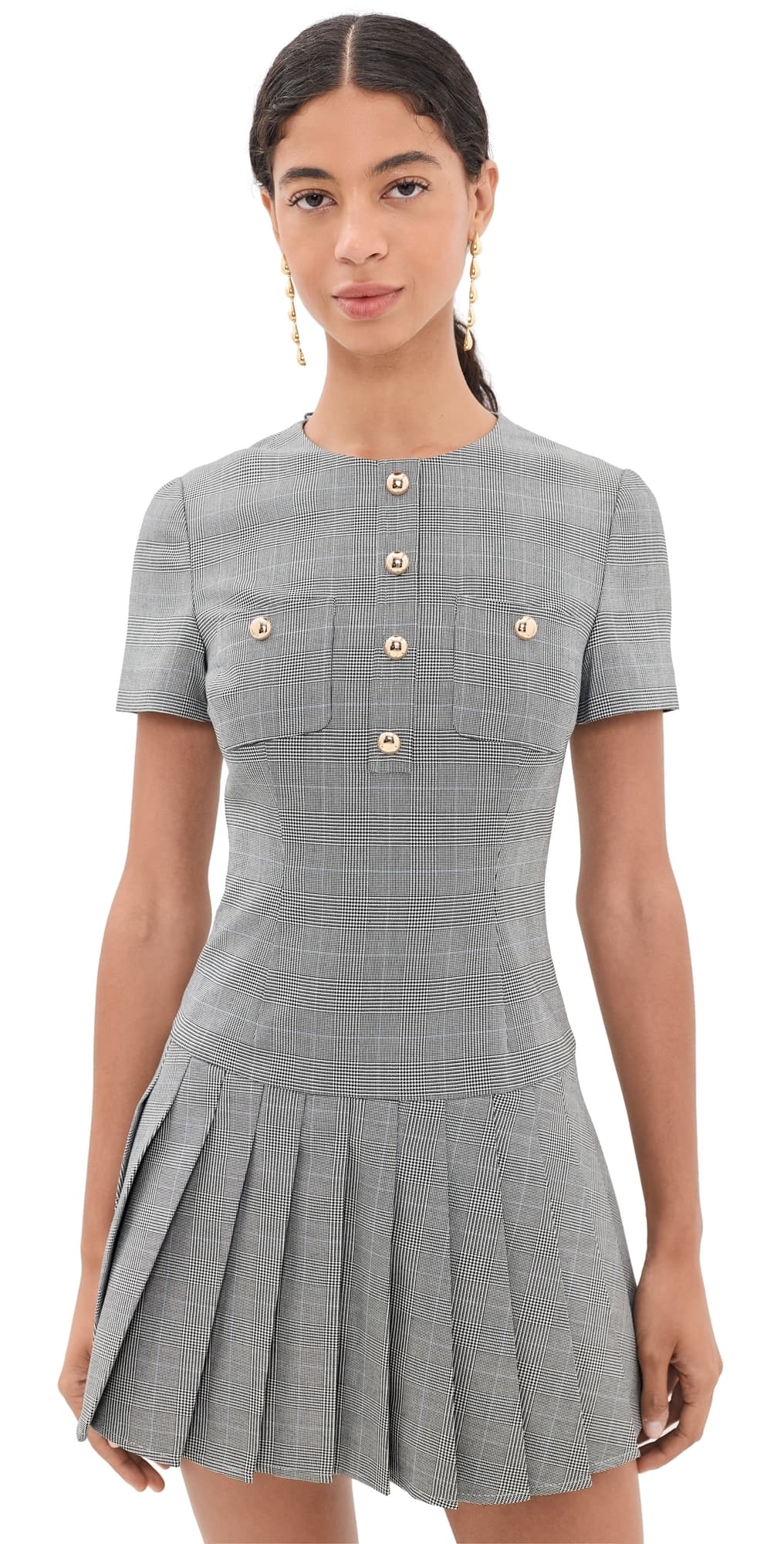 Self Portrait Pleated Mini Dress Grey