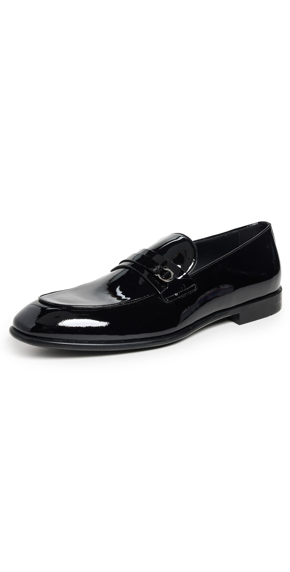 FERRAGAMO Desio Patent Leather Formal Tuxedo Loafers Nero