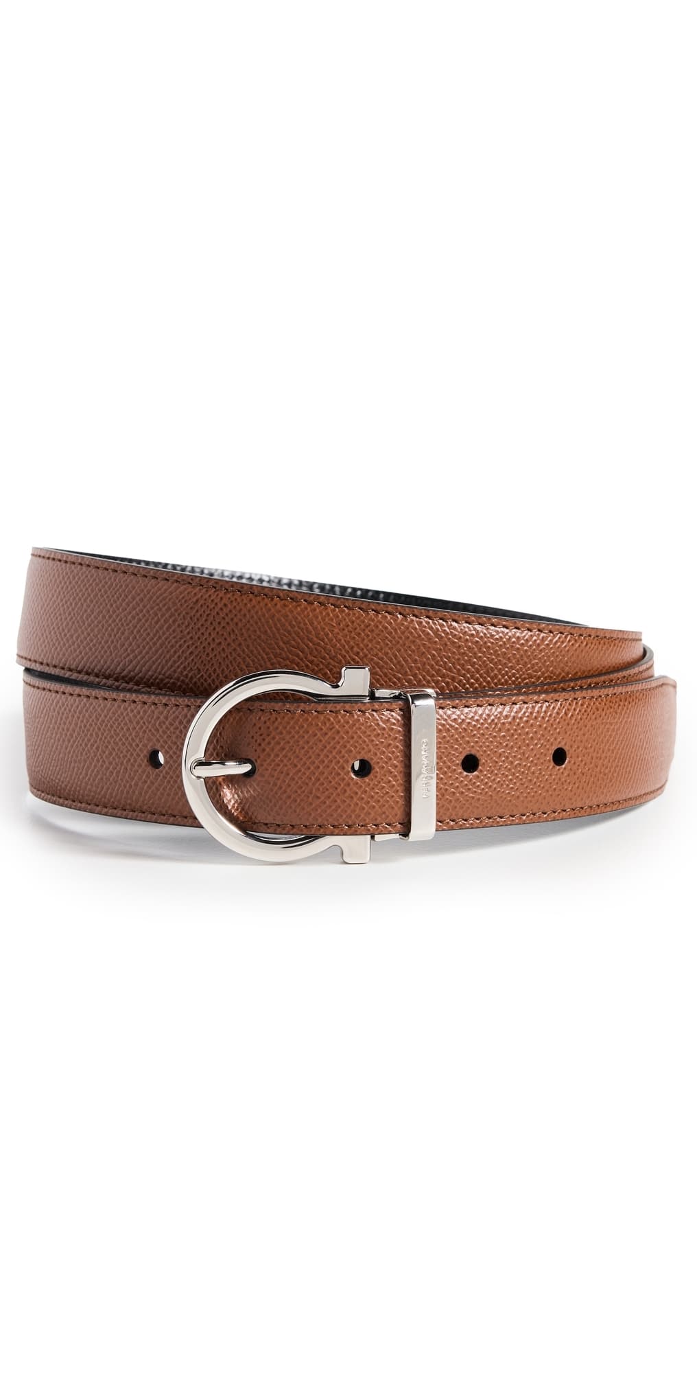 FERRAGAMO Single Gancio Reversible Paloma Leather Belt Radica/Nero