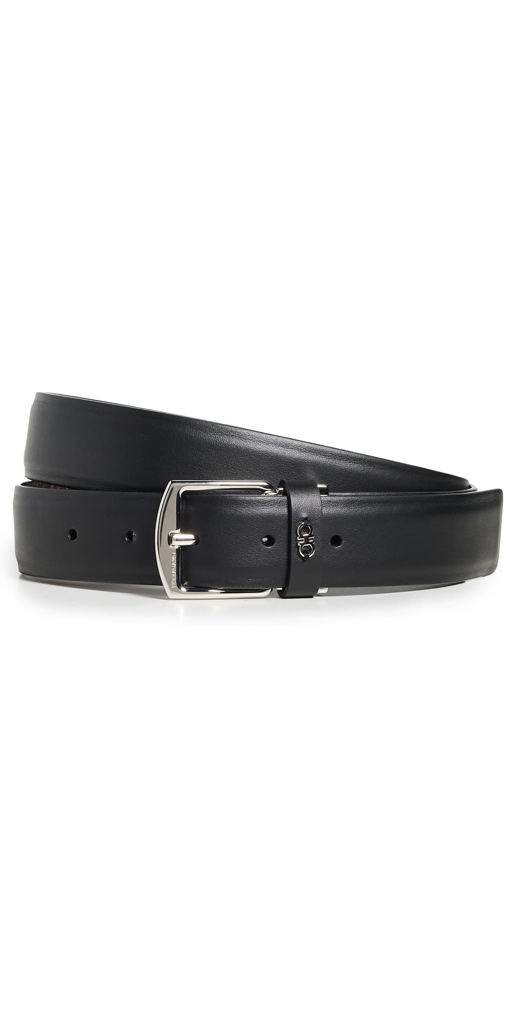 FERRAGAMO Square Buckle Reversible Leather Belt Nero/T. Moro
