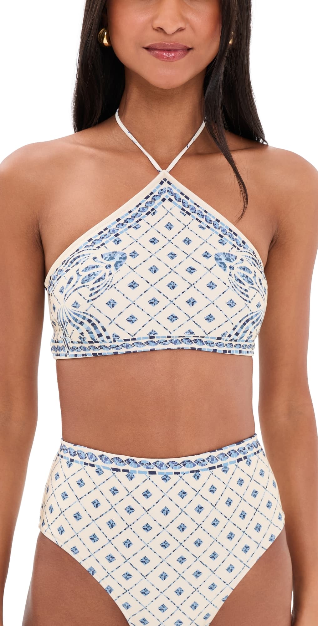 Shani Shemer Edie Bikini Top Blue Mosaic Print