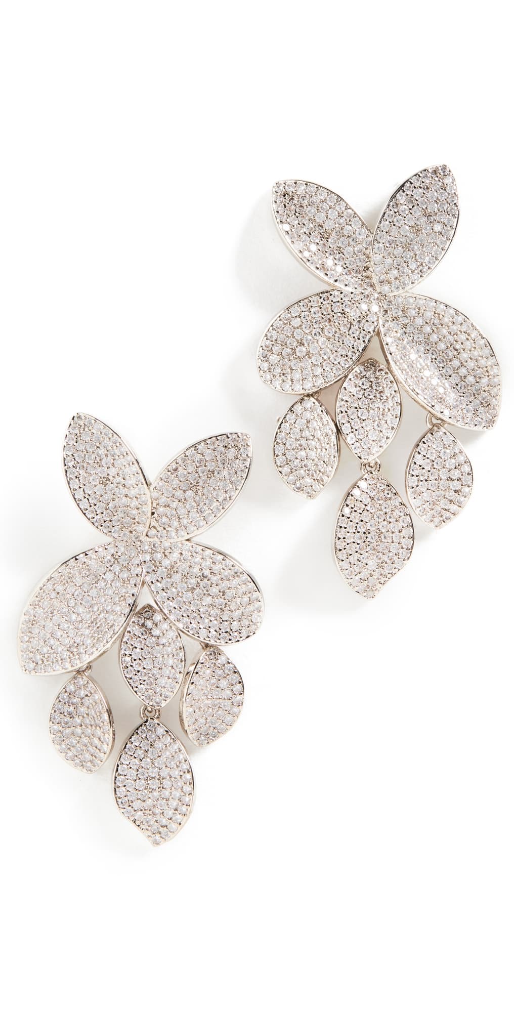 SHASHI Pave Flower Drop Earrings White Gold
