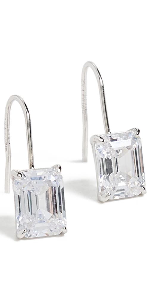 SHASHI Emerald Baguette French Hook Earrings Silver · One Size