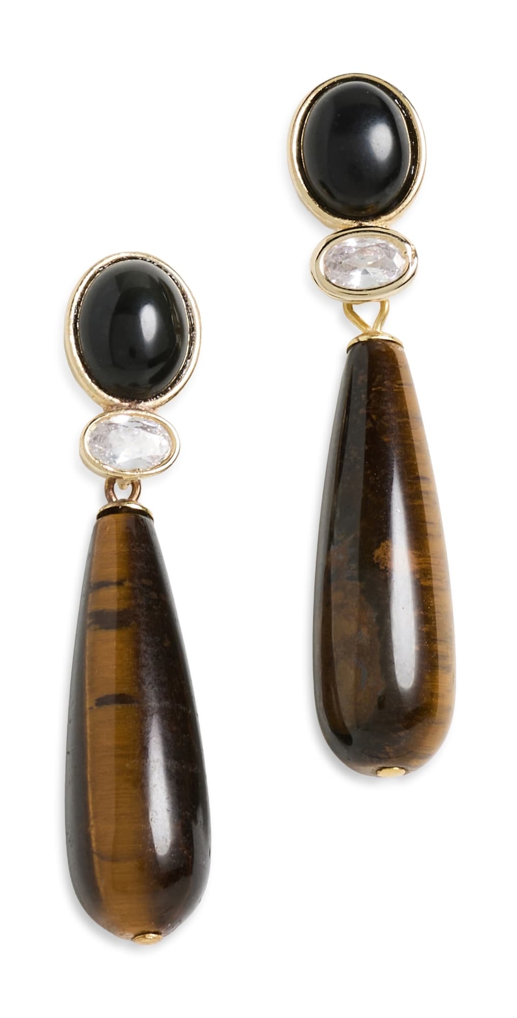 SHASHI Onyx and Tiger Eye Gemstone Earrings Gold/Tiger Eye