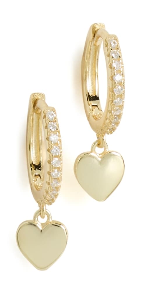 SHASHI Heart Drop Pave Huggie Earings Gold