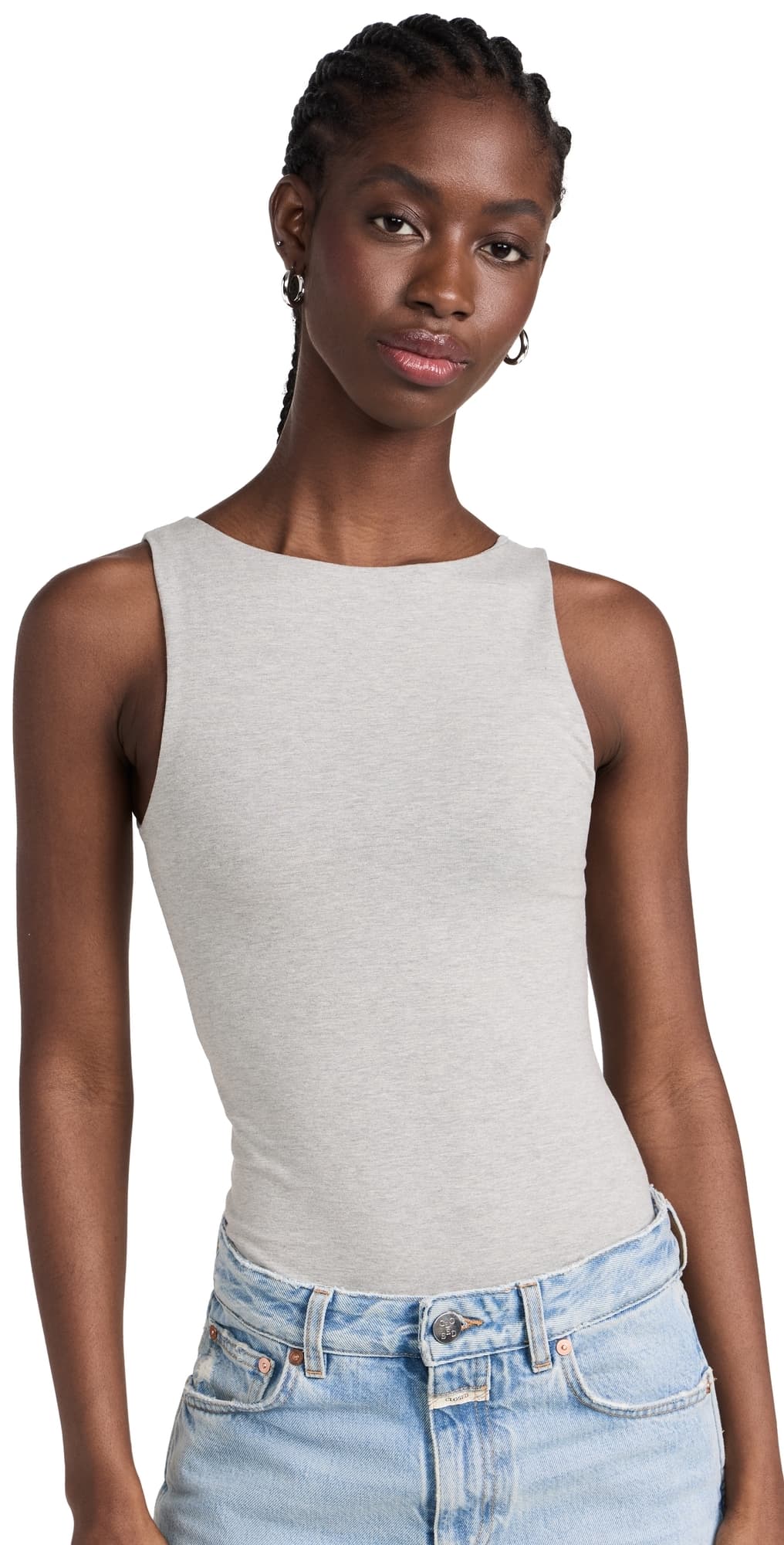 Ambitionist High Neck Tank Thong Bodysuit Grey