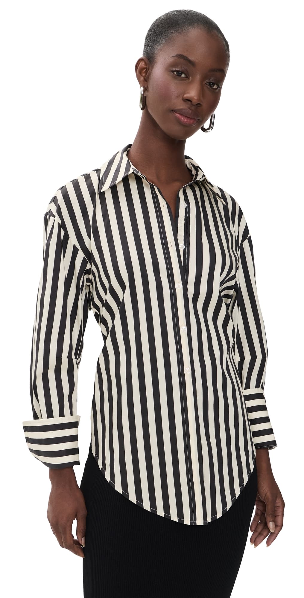 SIMONMILLER Loch Striped Poplin Button Up Top Black/White Stripe