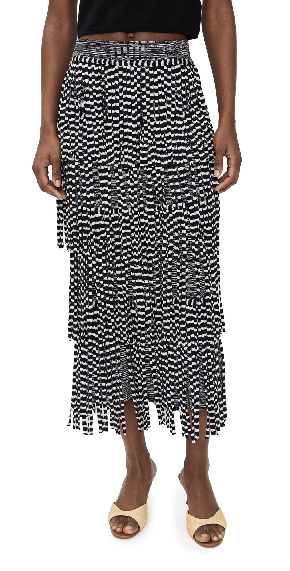 SIMONMILLER Za Za Knit Fringe Skirt Black/White Space Dye