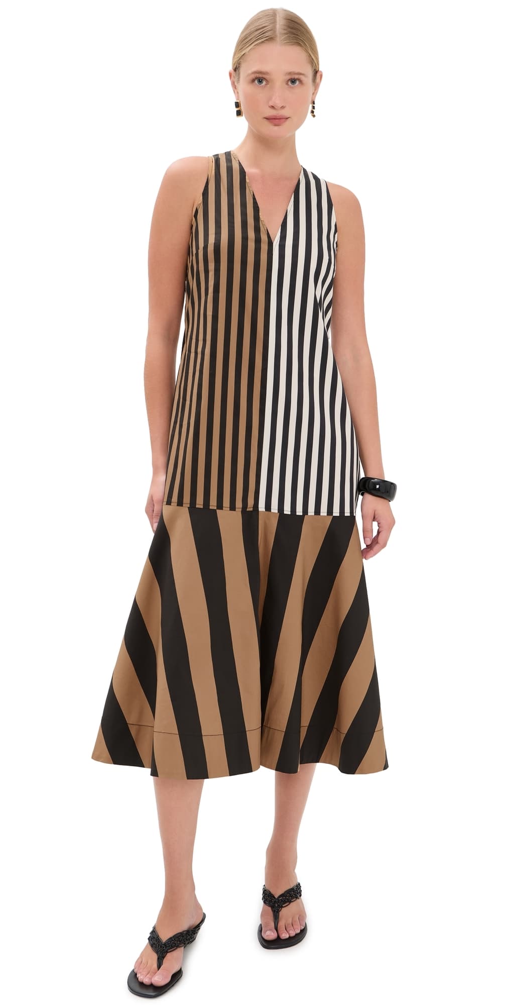 SIMONMILLER Celeste Poplin Dress Black/Tan Stripe Combo
