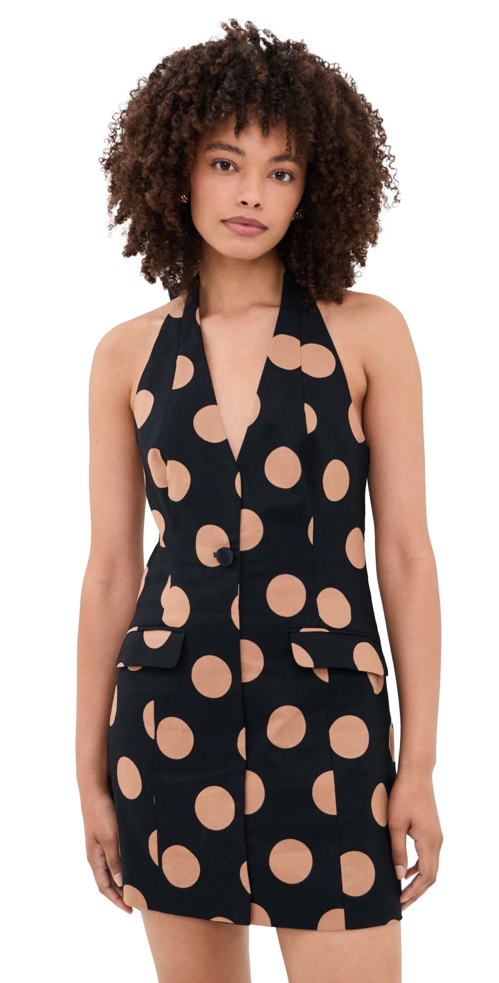 SIMONMILLER Kirra Linen Mini Dress Black/Tan Polka Dot
