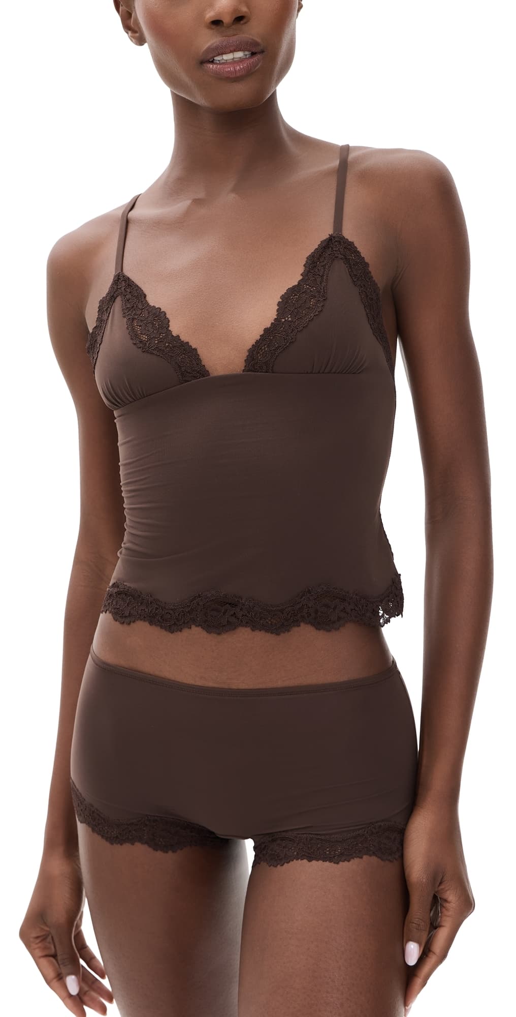 SKIMS Fits Everybody Lace Cami and Boy Short Set Espresso