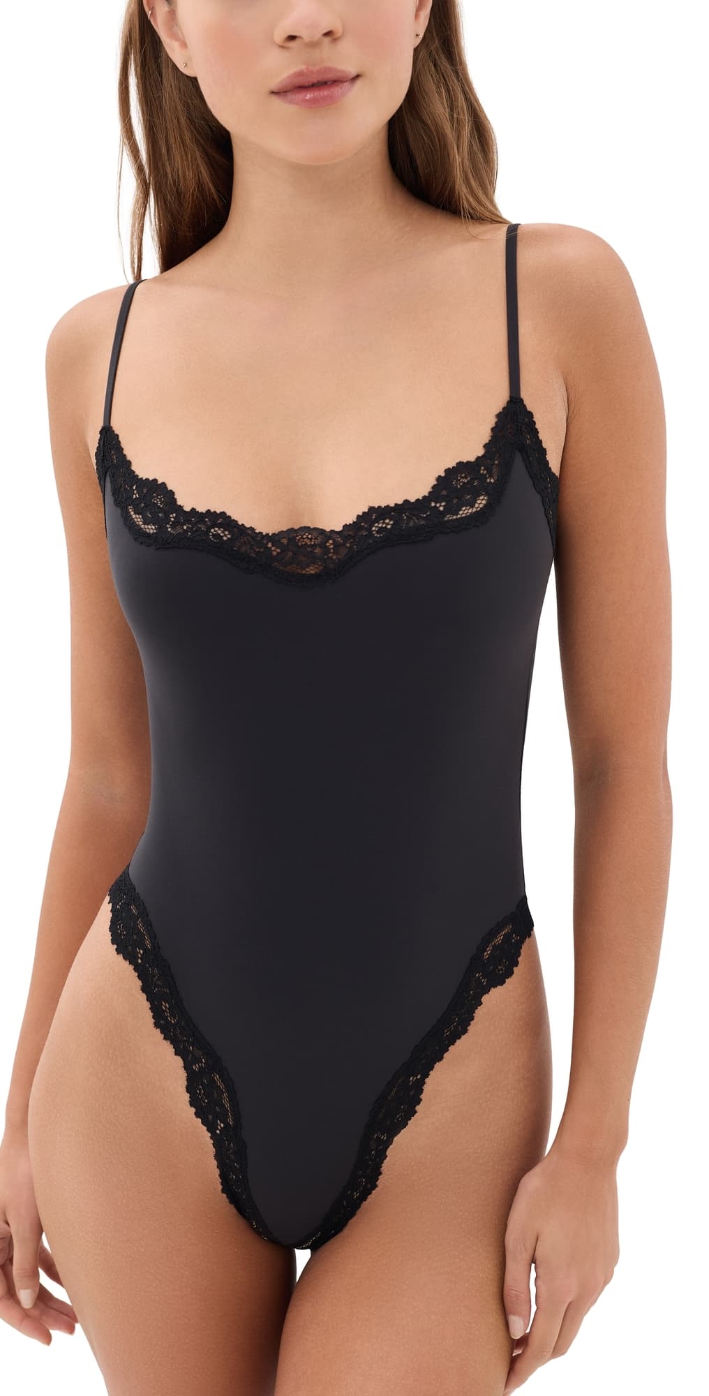 SKIMS Lace Cami Thong Bodysuit Onyx