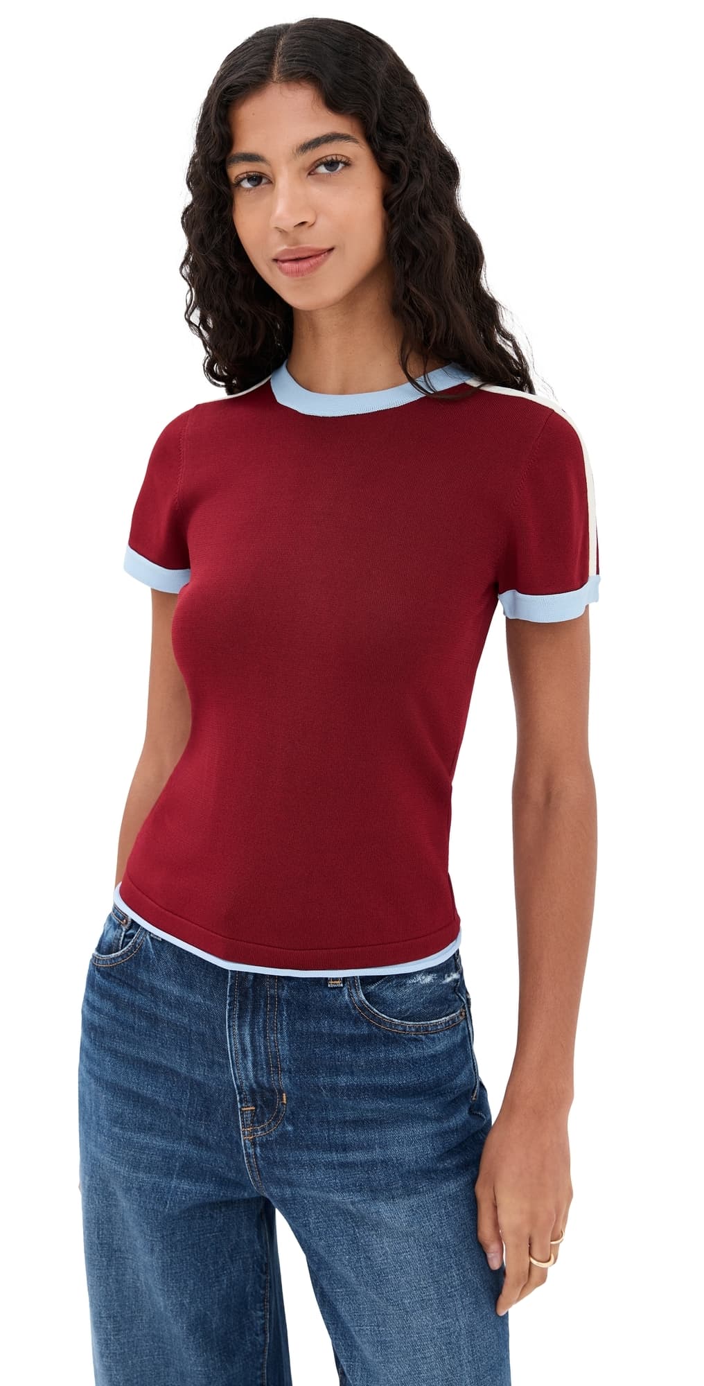 State & Lake Ringer Track Tee Burgundy/White/Light Blue