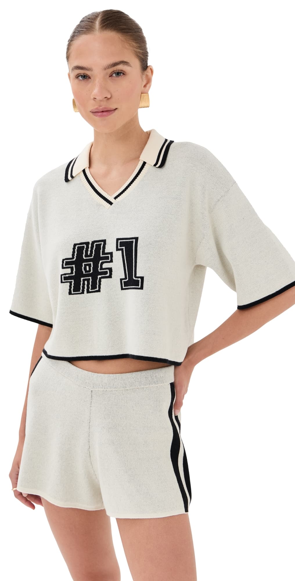 State & Lake V Neck Varsity Jersey White/Black