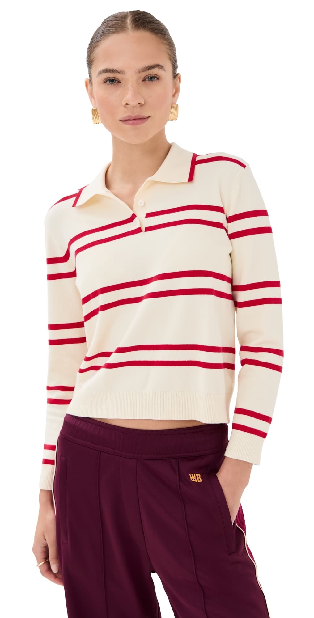 State & Lake Long Sleeve Striped Polo White/Red