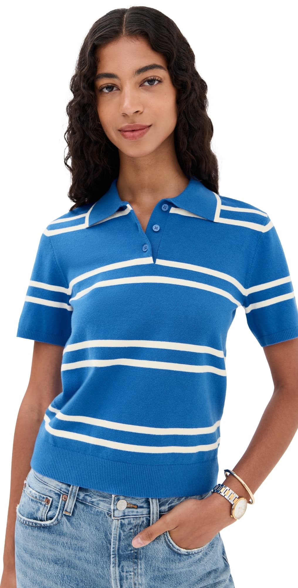 State & Lake Short Sleeve Striped Polo Cobalt/White