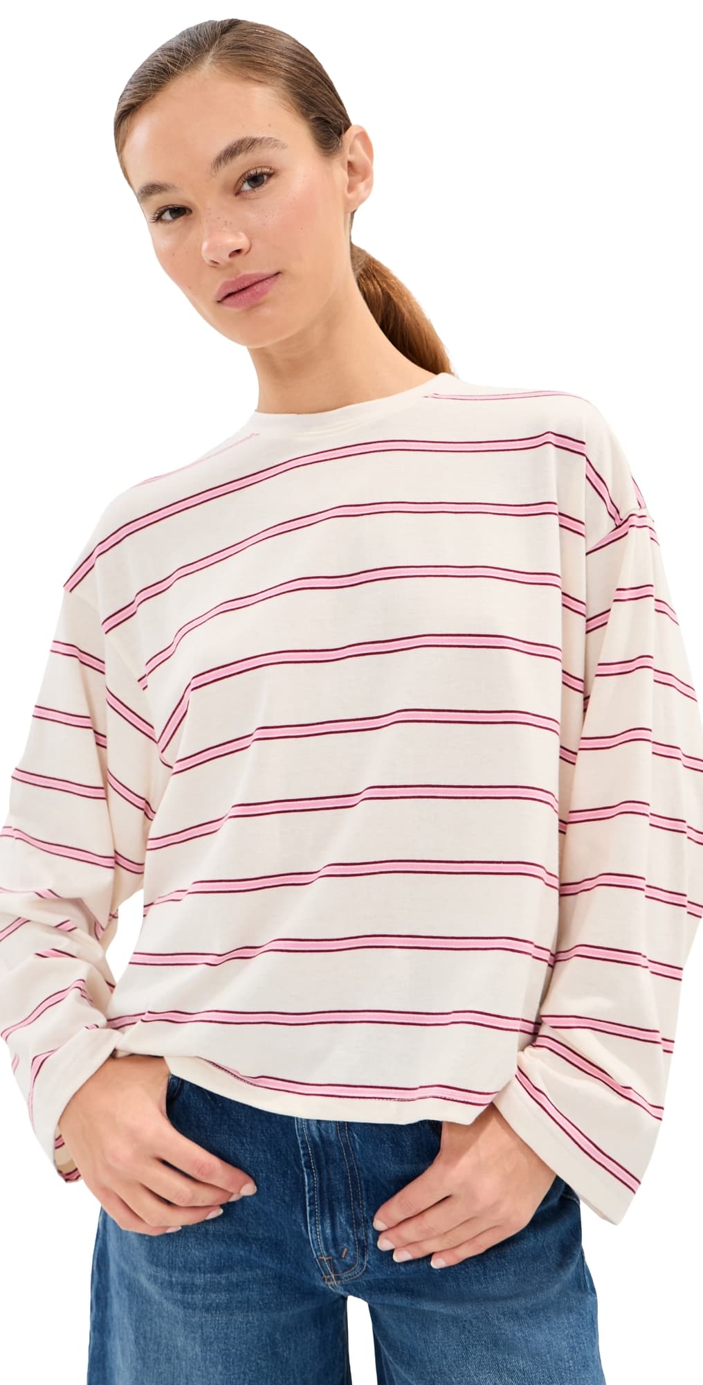 State & Lake Bobbi Stripe Tee Cream/Pink