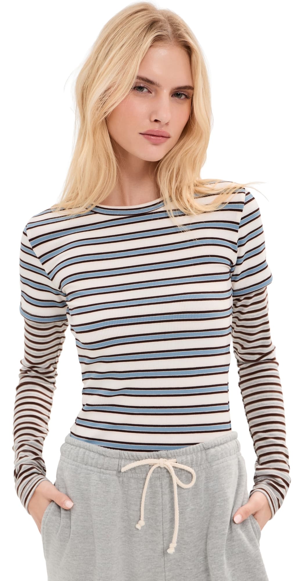 State & Lake Eli Double Layer Tee Slate/Grey Stripe