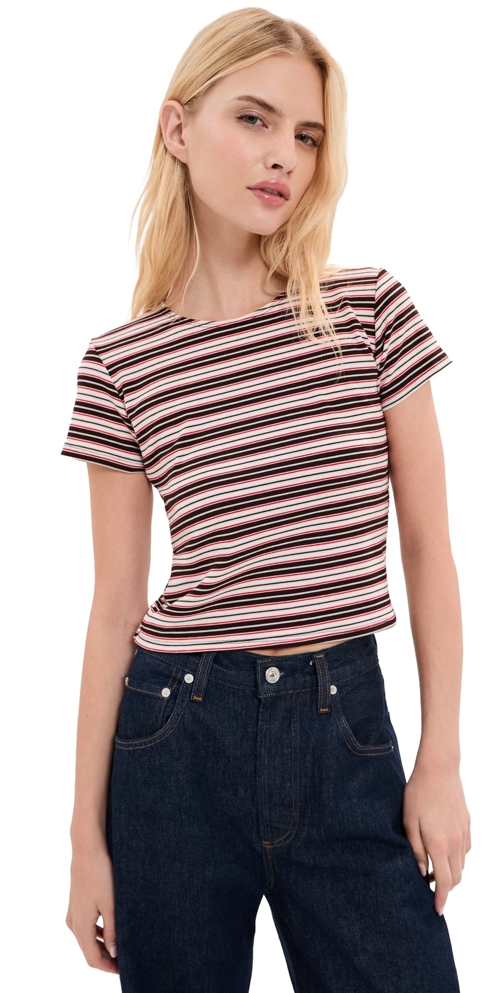 State & Lake Payton Tee Red & Chocolate Stripe