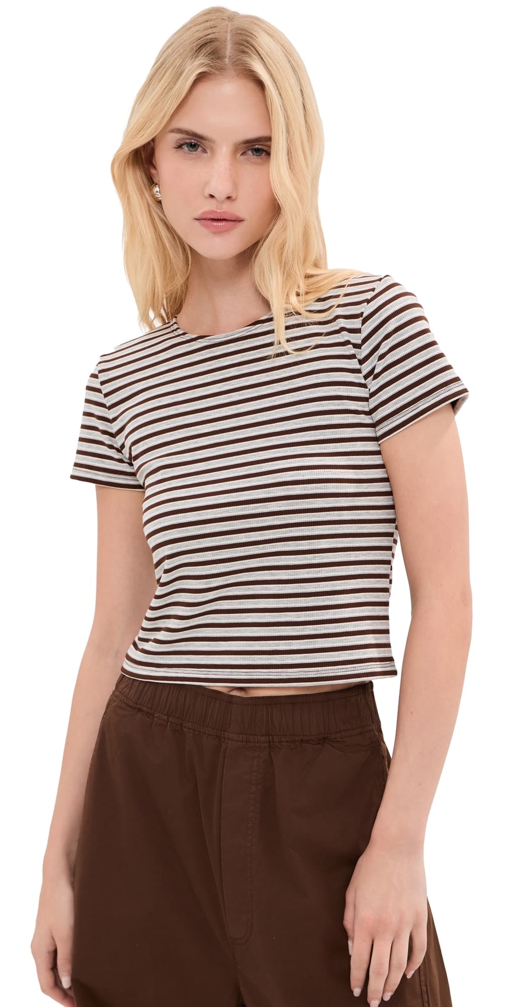 State & Lake Payton Tee Grey & Brown Stripe