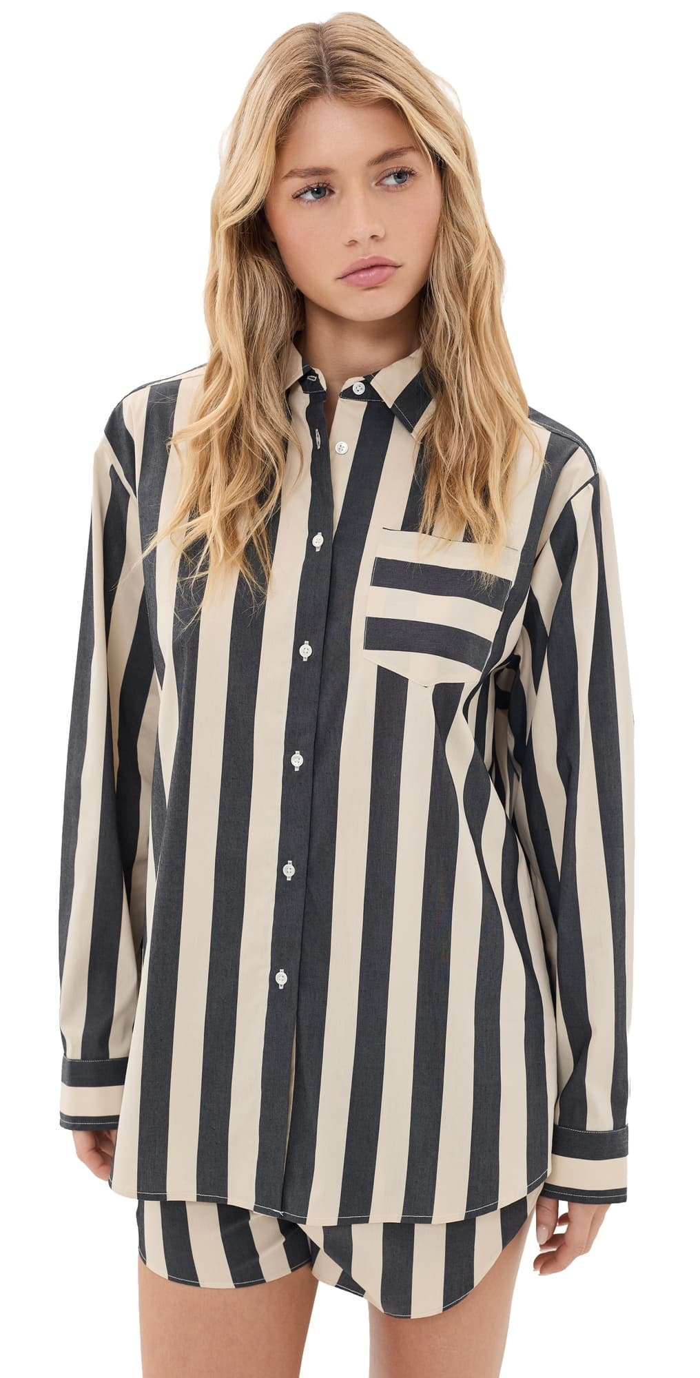 Solid & Striped The Avril Button Down Shirt Noir/Khaki Stripe