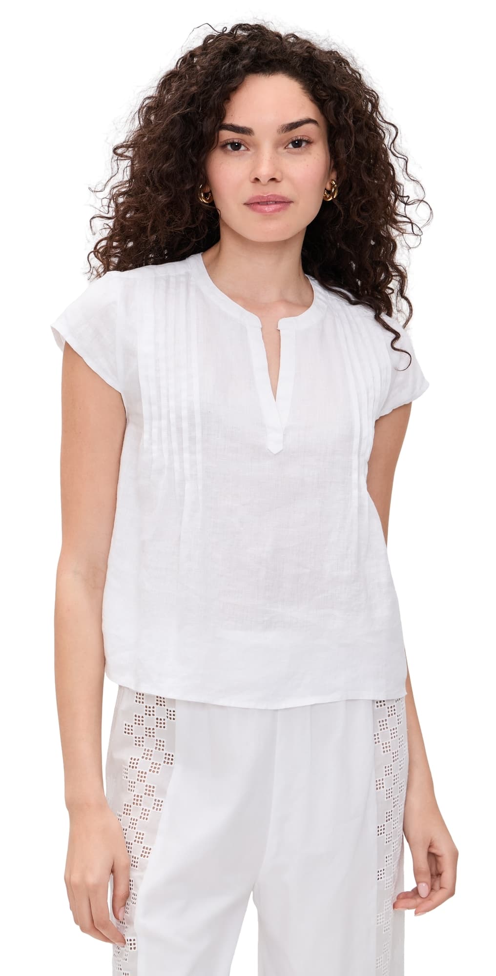 Splendid Stella Linen Pintuck Top White