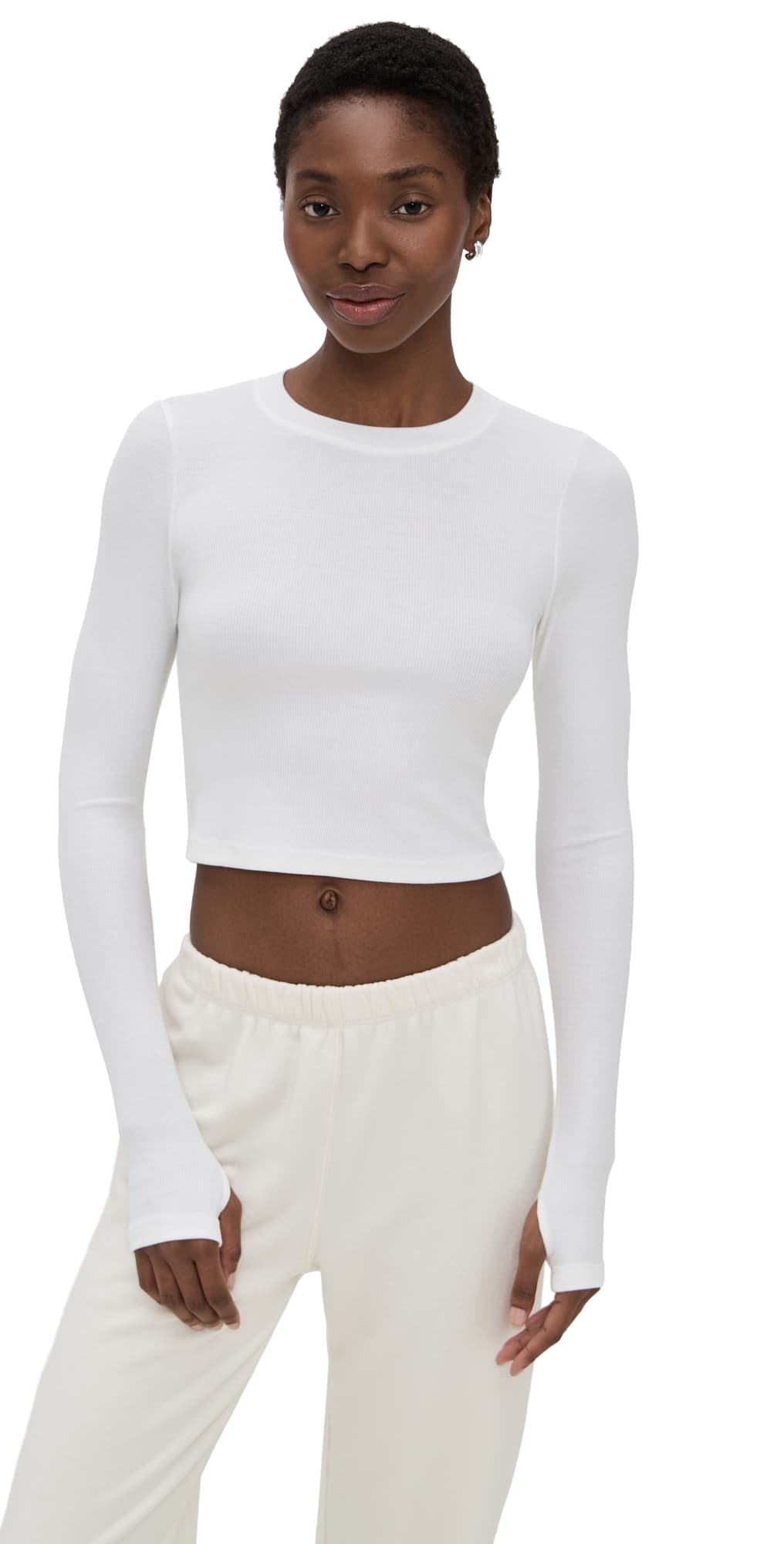 Splits59 Louise Rib Long Sleeve Crop White