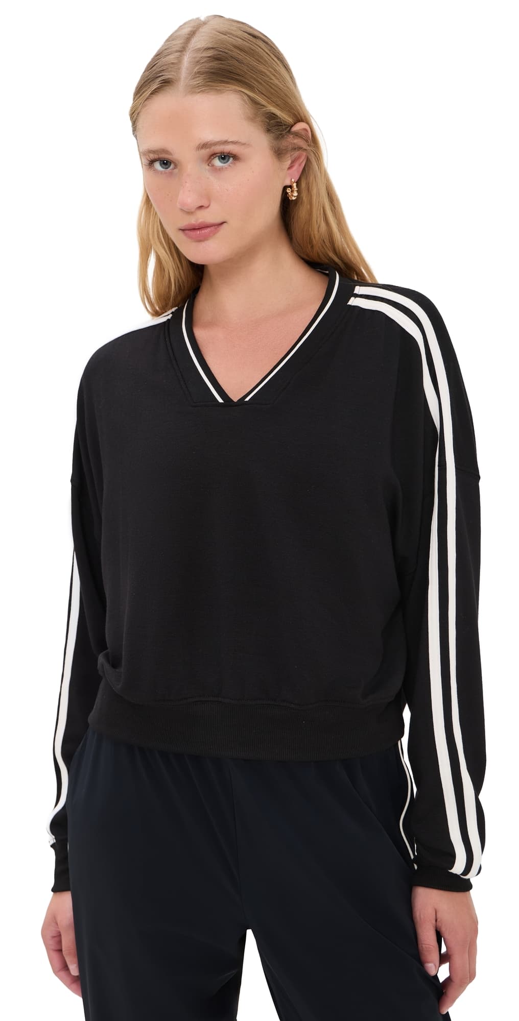 Splits59 Ellie Fleece V Neck Sweatshirt Black/White