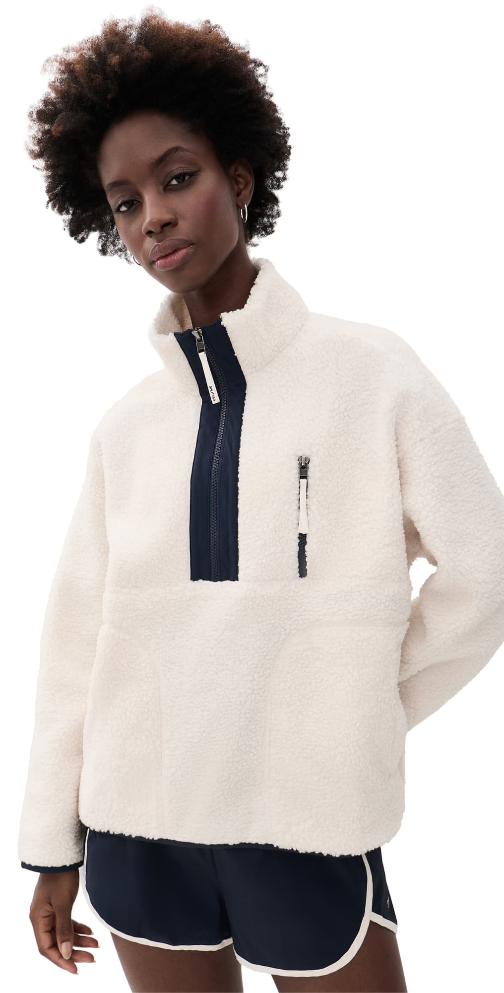 Splits59 Reese Sherpa Quarter Zip Pullover Creme/Indigo