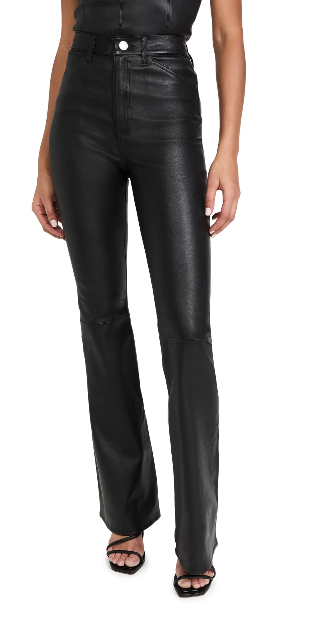 SPRWMN 5 Pocket Micro Flare Leather Pants Black