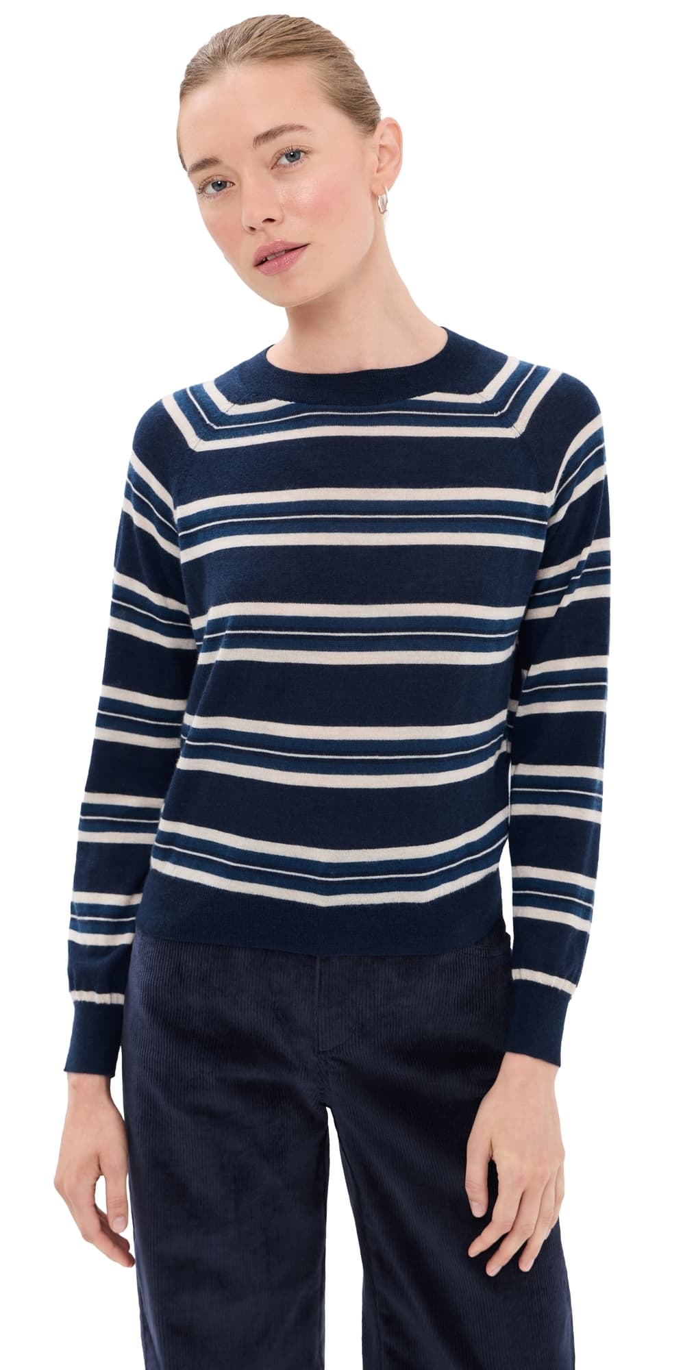 SPRWMN Long Sleeve Striped Raglan Cashmere Sweater Navy Stripes