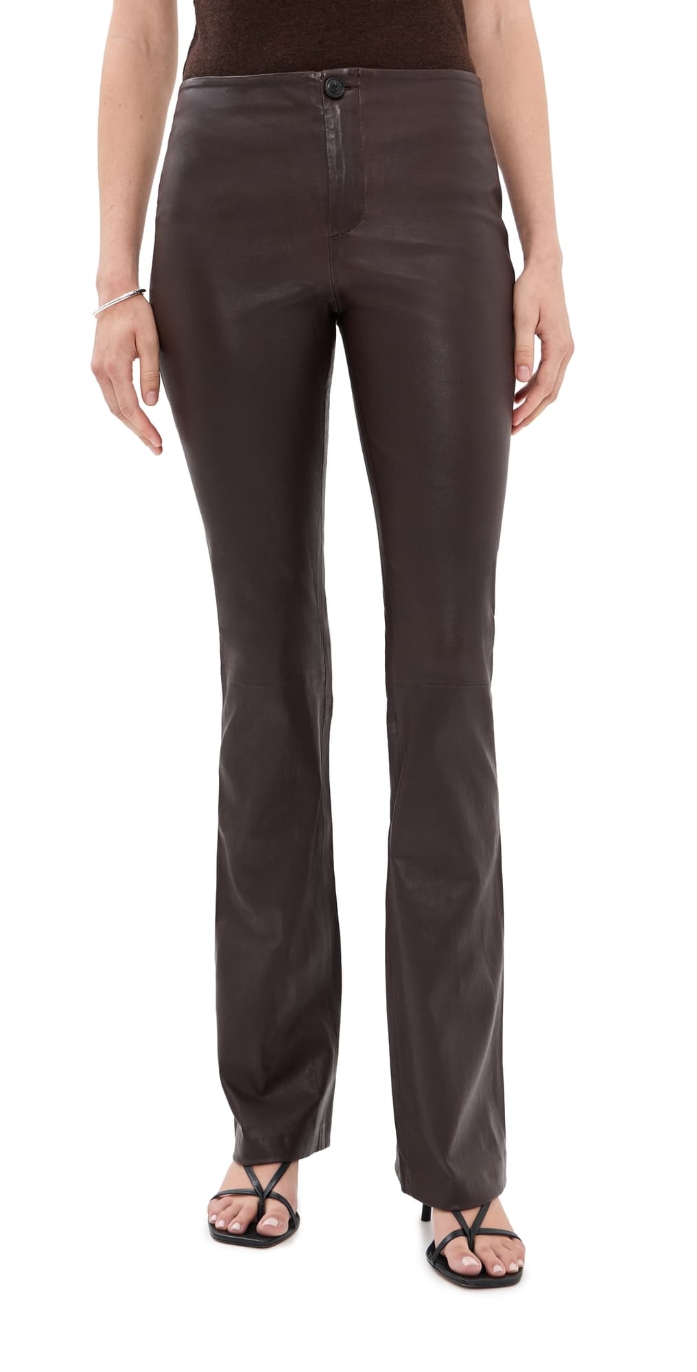 SPRWMN Gia Lambskin Leather Micro Flare Pants Cafe