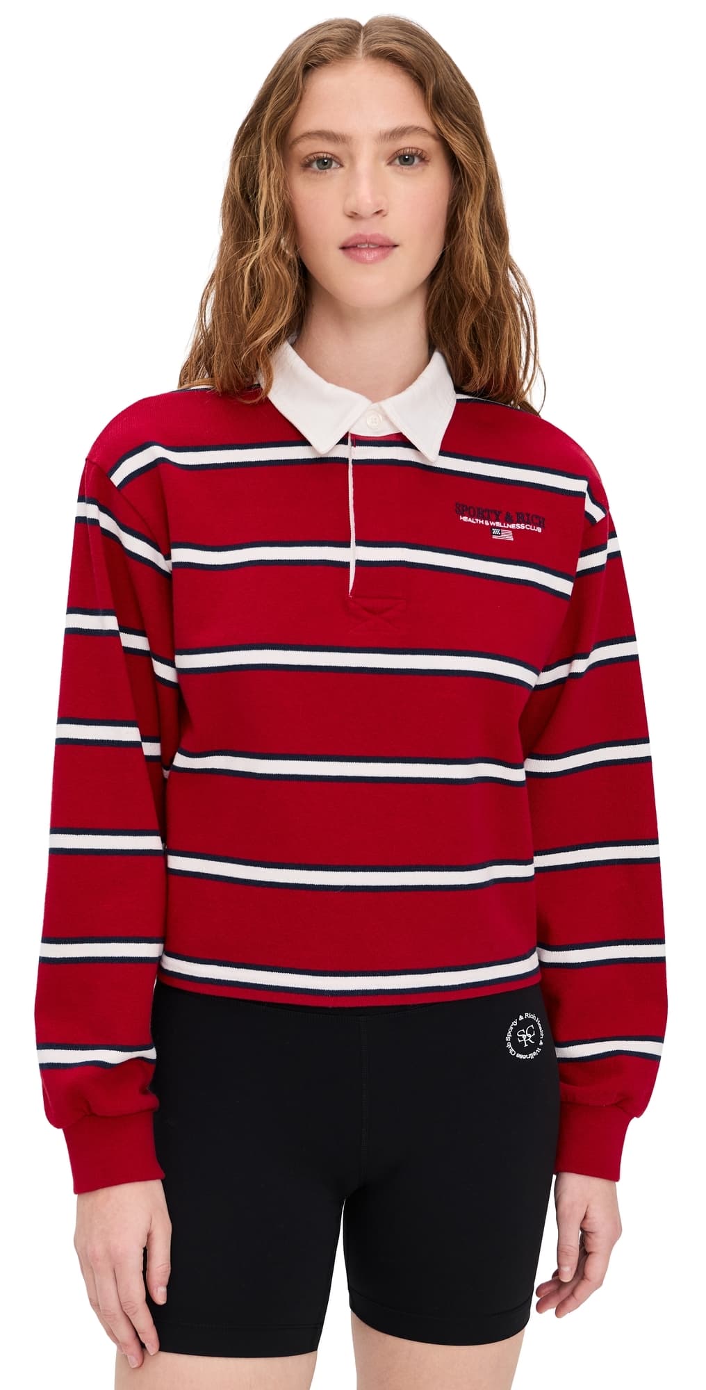 Sporty & Rich S & R Nautical Rugby Polo Ruby/Dark Navy/White