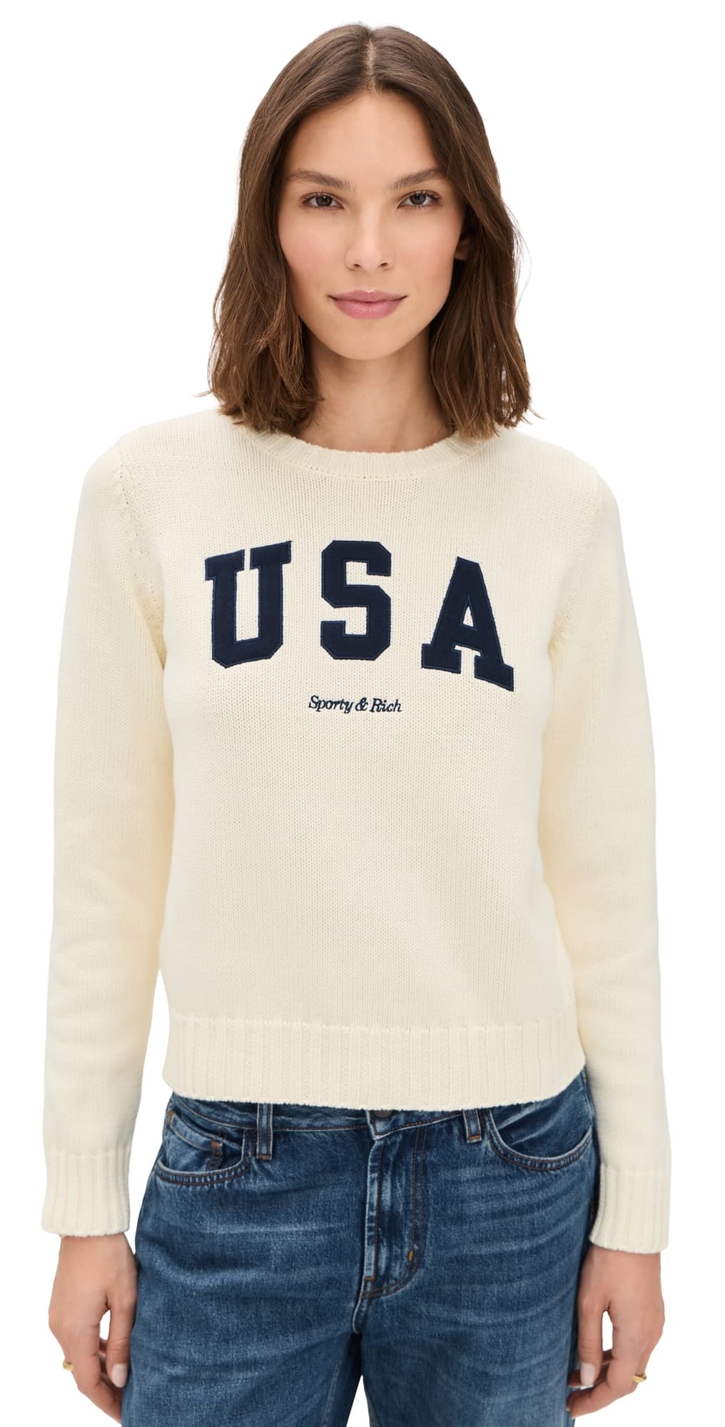 Sporty & Rich USA Knitted Sweater Ecru