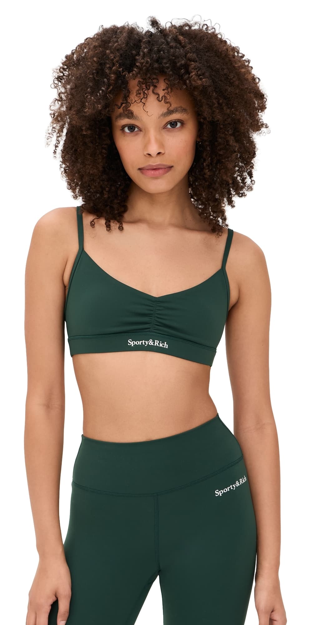 Sporty & Rich Serif Logo Mini Sports Bra Forest