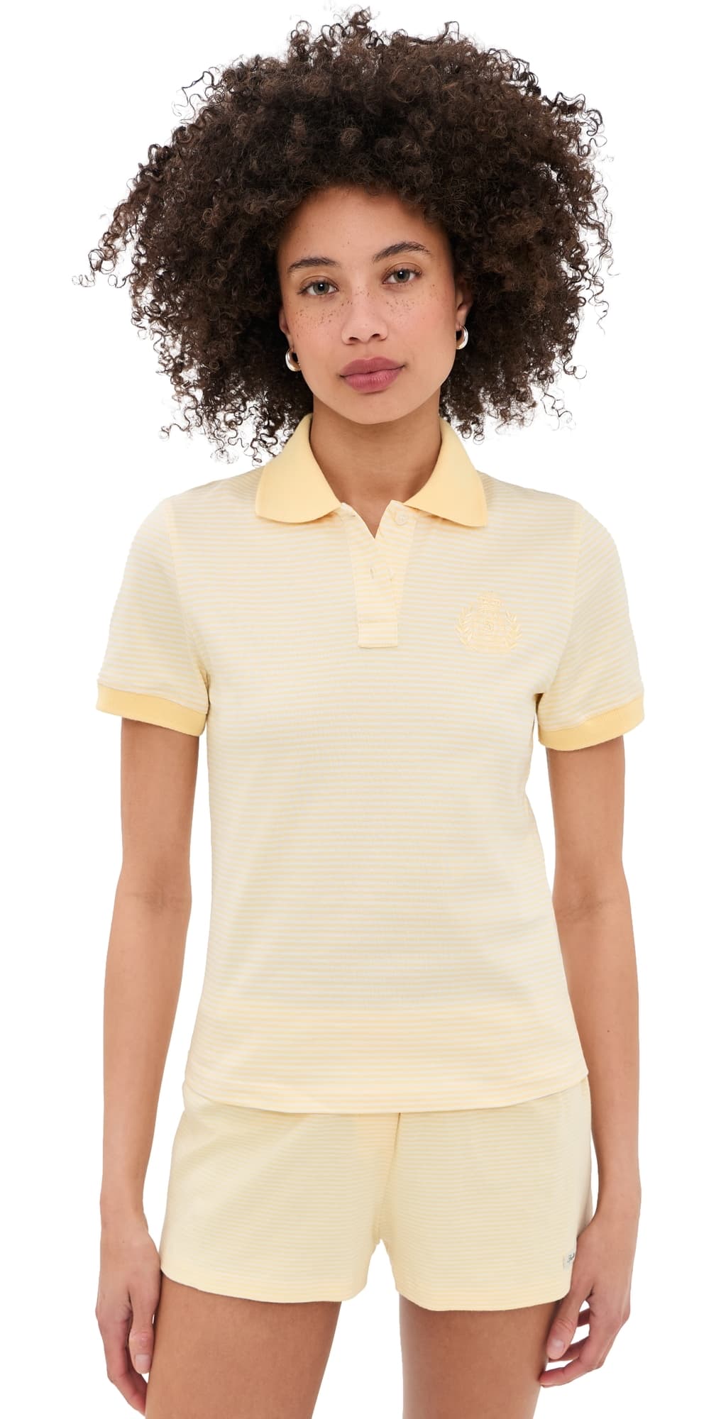 Sporty & Rich NY Crest Prep Polo Almond Striped