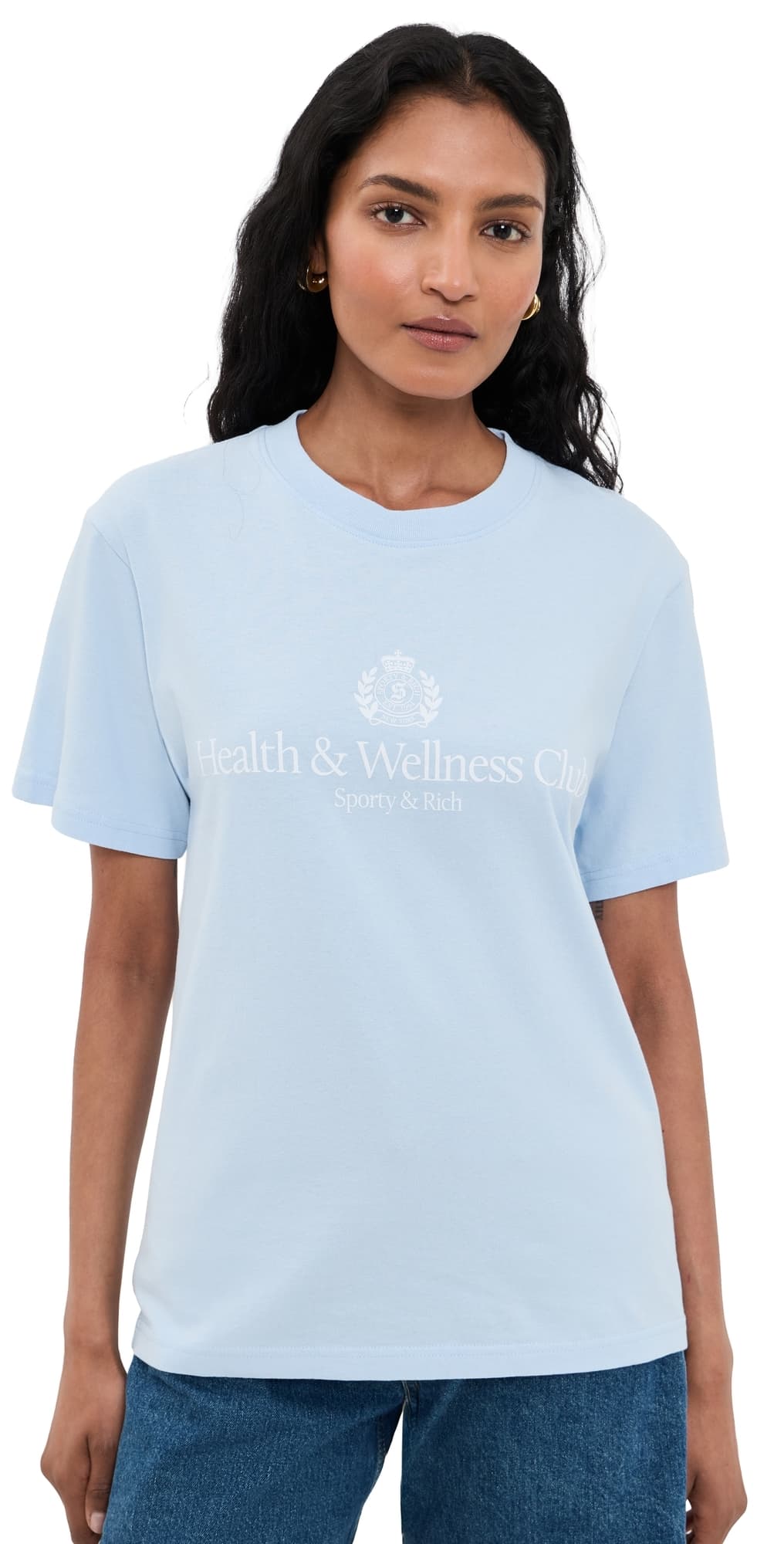 Sporty & Rich Health and Wellness Club Crest Tee Ciel White