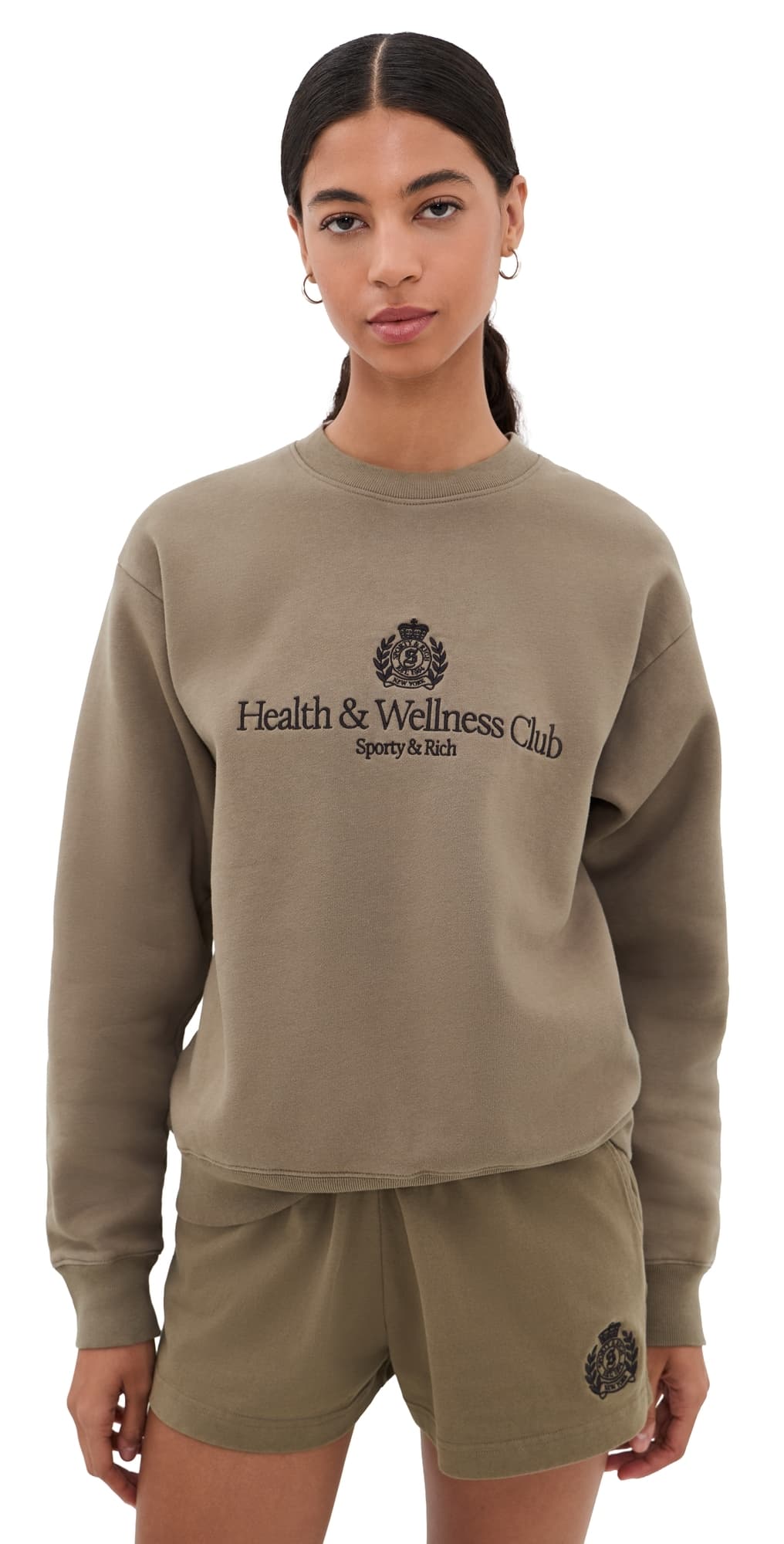 Sporty & Rich H & W Crest Embroidered Crewneck Sand