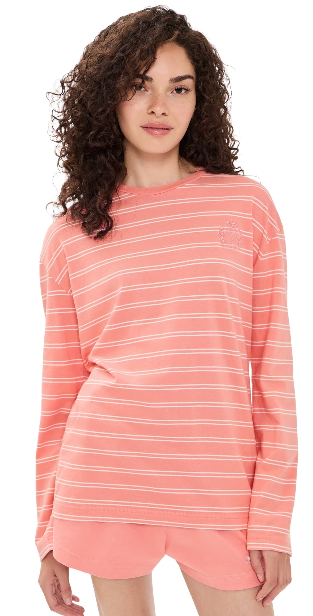 Sporty & Rich NY Crest Easy Long Sleeve Tee Flamingo Striped