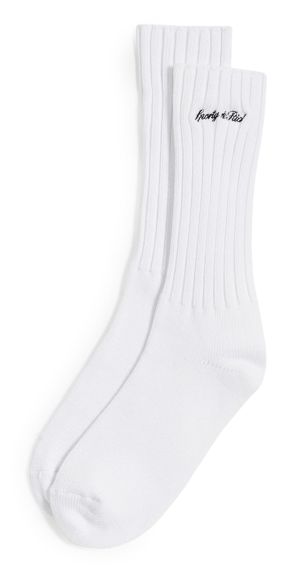 Sporty & Rich Signature Logo Rib Socks White Navy · One Size